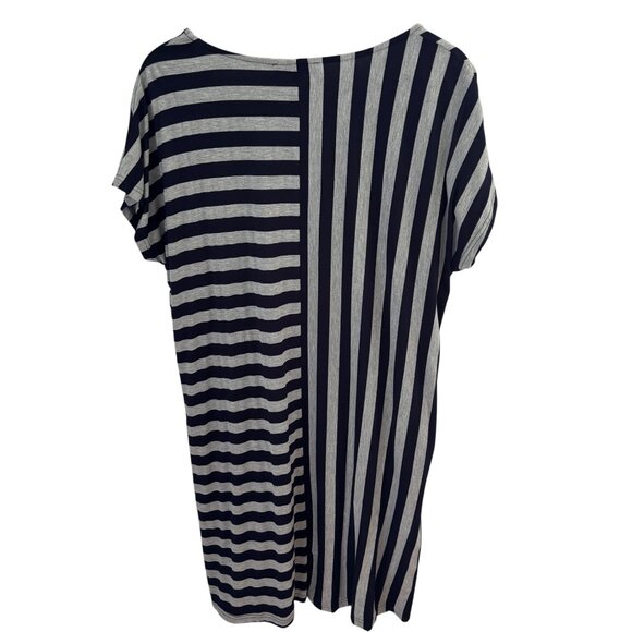 Suzanne Betro Navy Blue & Gray Striped Dress Size XL Short Sleeves - Picture 2 of 6
